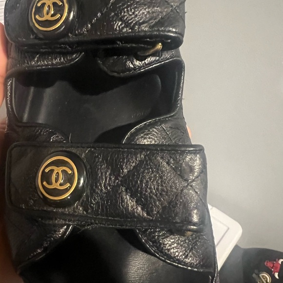 Authentic CHANEL CC Buttons  Caviar Skin Dad Sandals 37 Black No Box - Picture 9 of 10